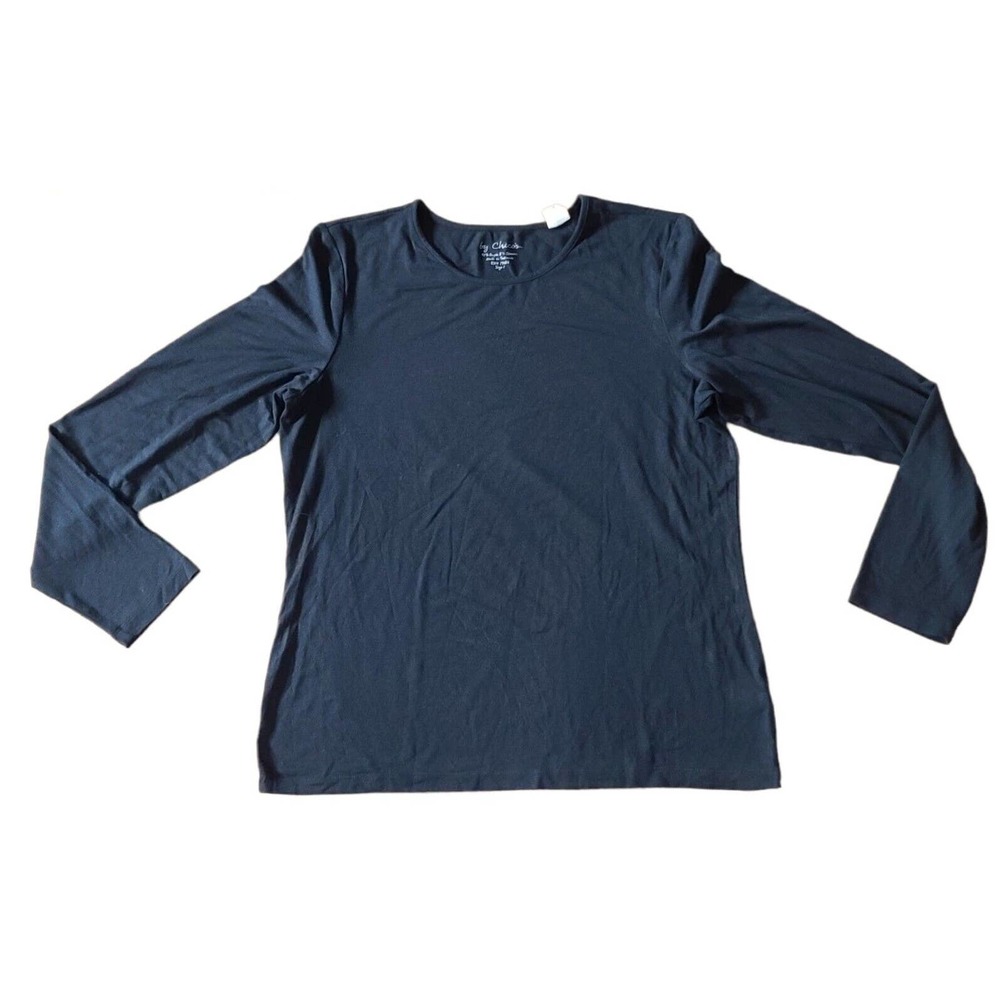 COPY - Chico's Women Black Long Sleeve Rayon / Spandex T-Shirt Sz 1 Medium Crew…